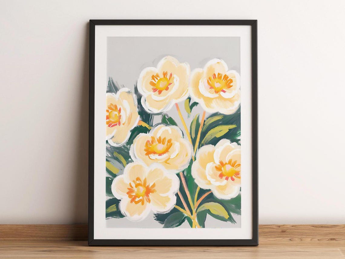 Cream White Blossoms with Golden Centers Floral Art Poster Decor