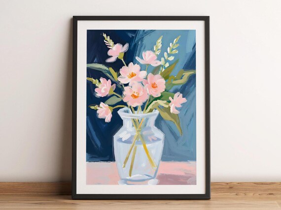 Pastel Flowers In Vase Oil Painting Art Neutral Colorful Home Decor Botanical Floral Wall Print Watercolor