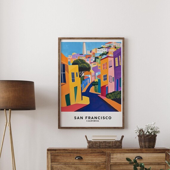 San Francisco California Hill Street Colorful Houses Travel Poster