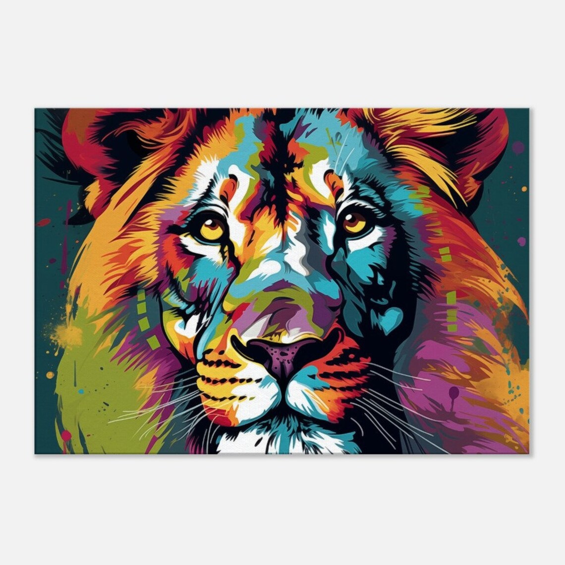 Colorful Pop Art Lion Face Portrait Vibrant Wildlife Animal Canvas Wall Art - Image 3
