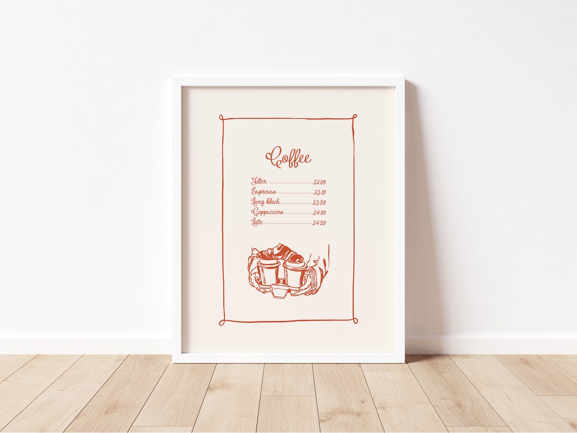 Coffee Menu Prices Espresso Cappuccino Latte Rustic Cafe Print - Image 2