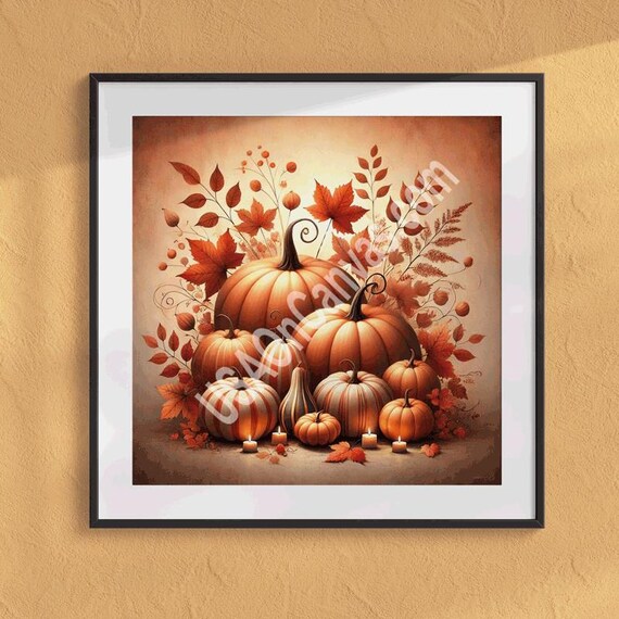 Rustic Pumpkin and Autumn Leaves Still Life with Candles Poster