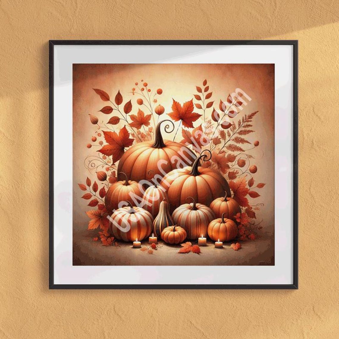 Rustic Pumpkin and Autumn Leaves Still Life with Candles Poster