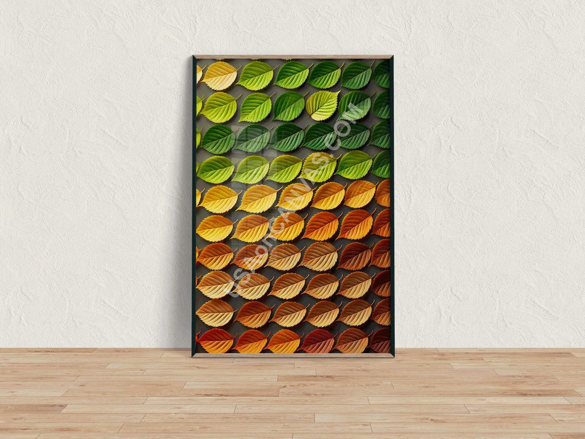 Autumn Leaves Gradient From Green To Brown Botanical Art Poster