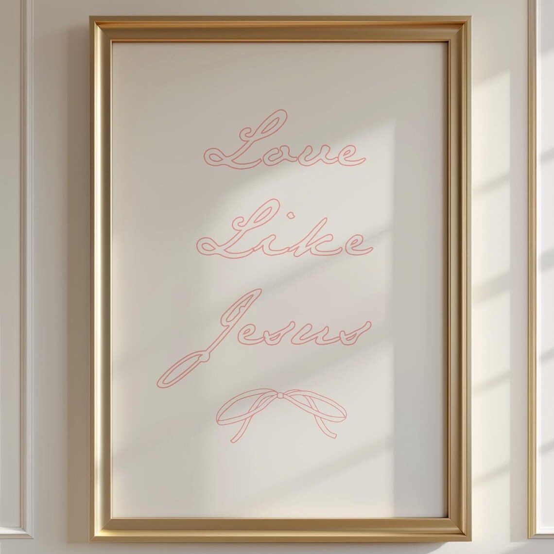 Love Like Jesus Pink Outline Script Bow Minimalist Faith Poster