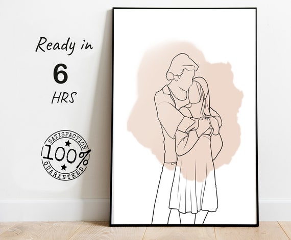 Engagement Photo Painting One Line Portrait Couple Outline Drawing Fathers Day Gift Anniversary Gift For Couple