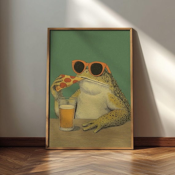 Cool Toad Pizza Night Beer Break Retro Sunglasses Animal Poster