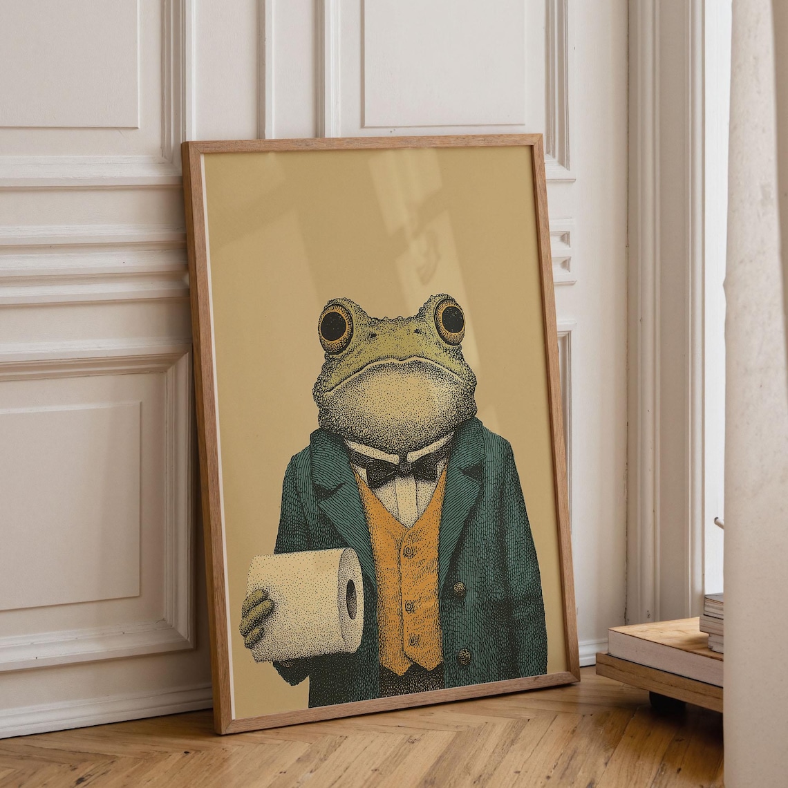 Frog With Toilet Paper Retro Animal Art Print
