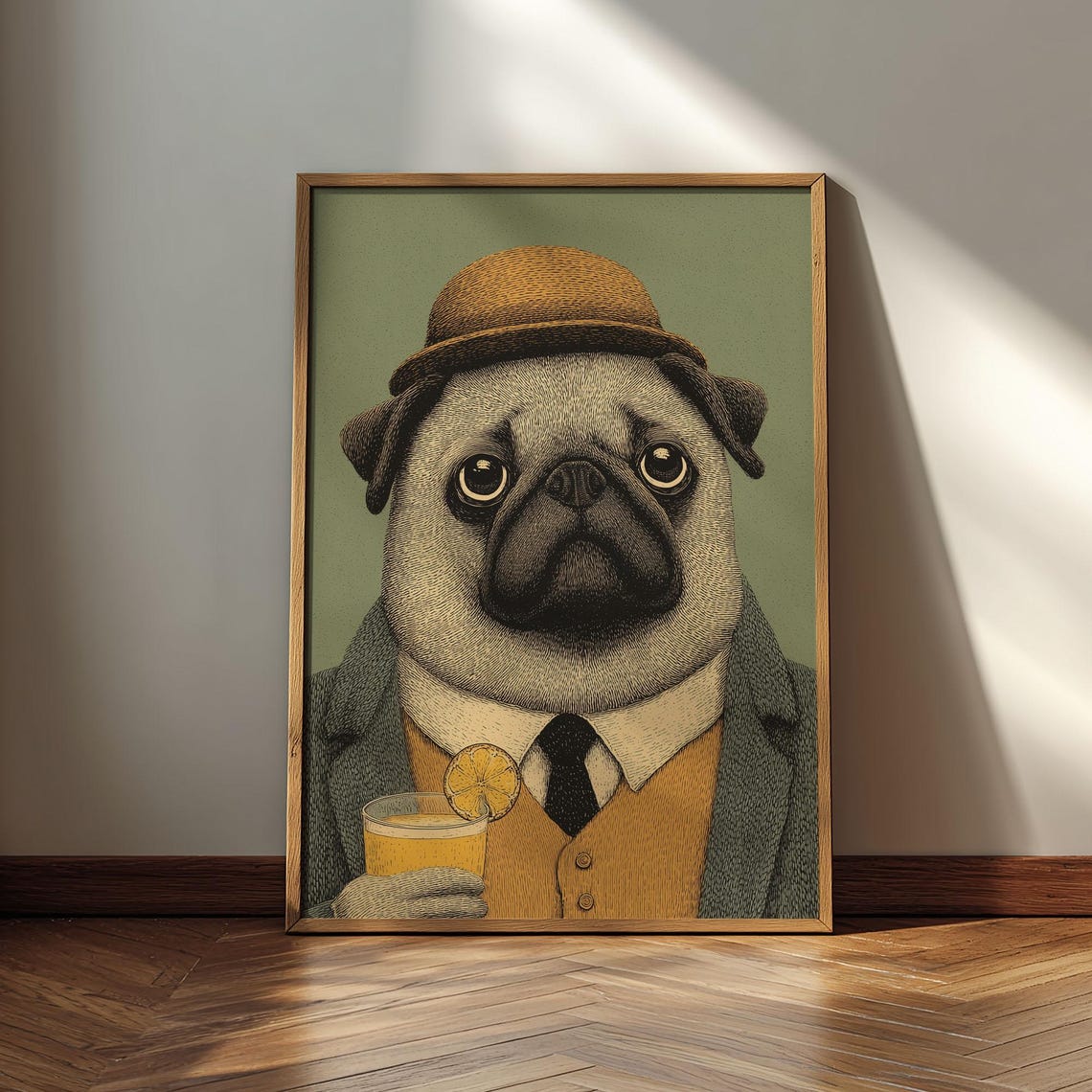 Pug Wearing A Bowler Hat Poster Anthropomorphic Animal Print