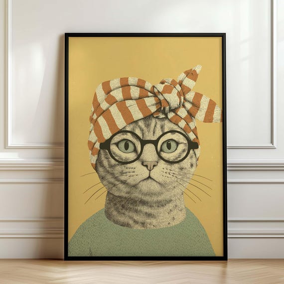 Cat With Glasses Poster Whimsical Animal Print