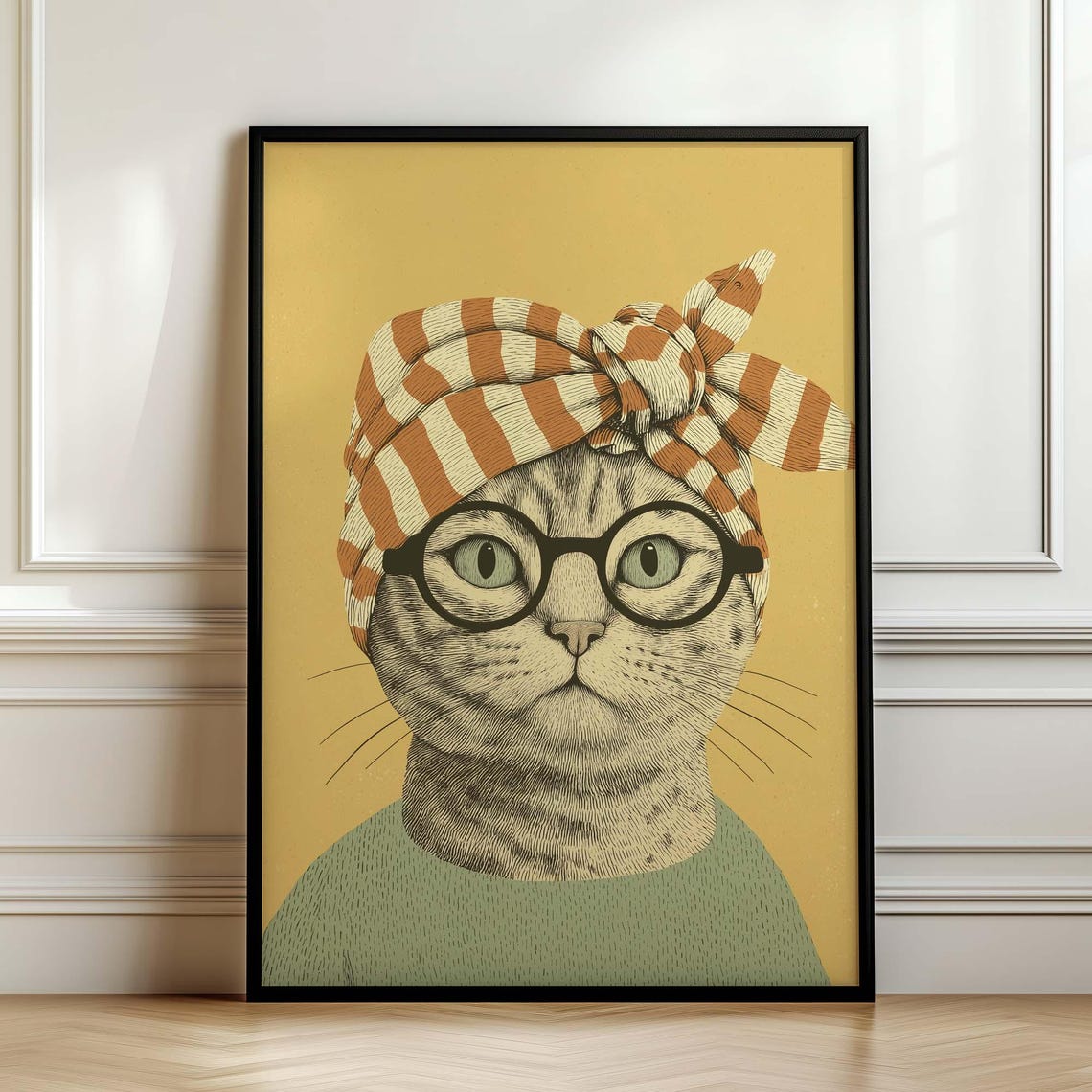 Cat With Glasses Poster Whimsical Animal Print