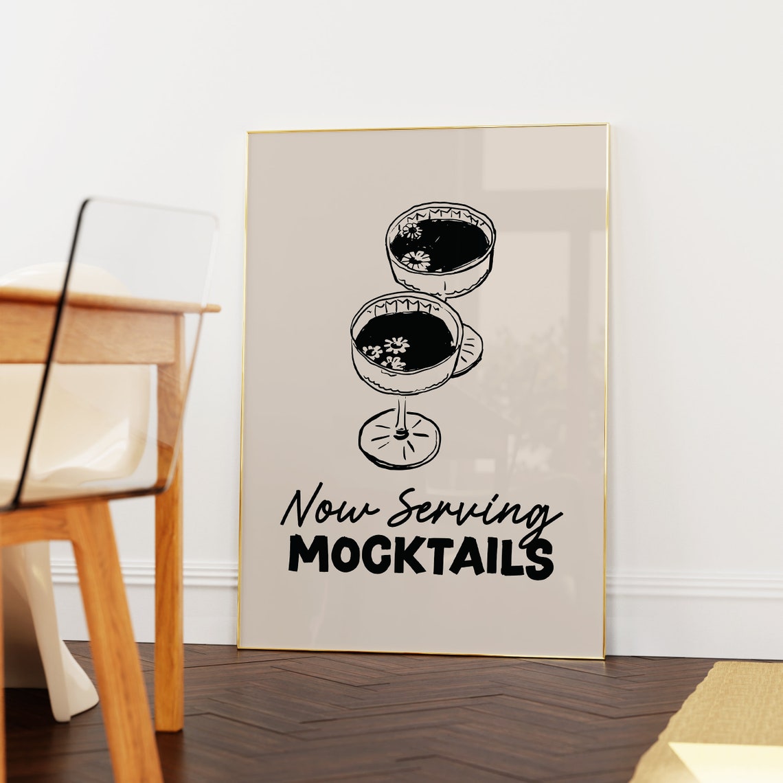 Now Serving Mocktails Hand Drawn Cocktail Bar Kitchen Poster - Image 2