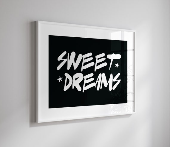 Sweet Dreams Print Funny Apartment Poster Y2k Black White Bedroom Decor Minimalist Aesthetic Trendy Wall Art Retro Above Bed Wall Decor