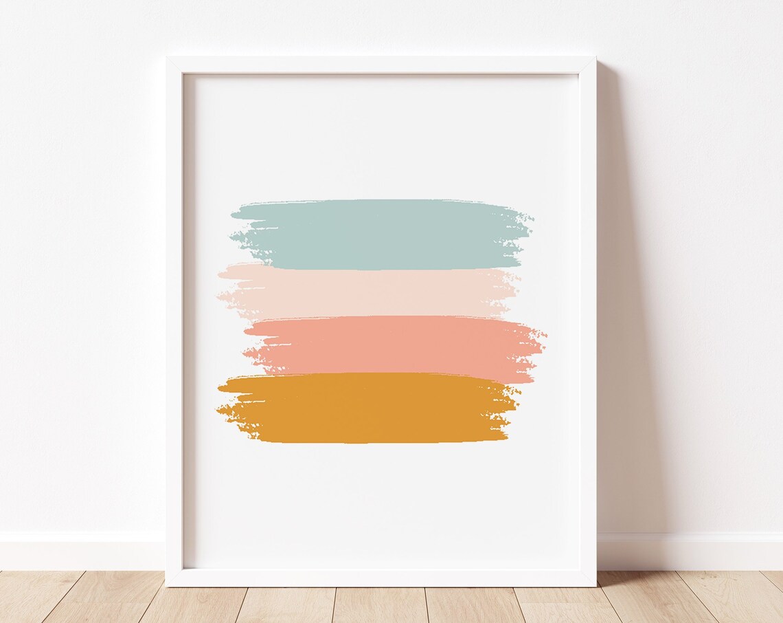 Modern Abstract Brush Strokes Framed Poster Sage Blush and Coral