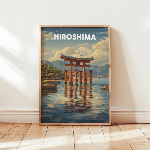 Hiroshima Japan Travel Poster Vintage Wall Art Print Japanese Home Decor Asia Cityscape Illustration Modern Living Room
