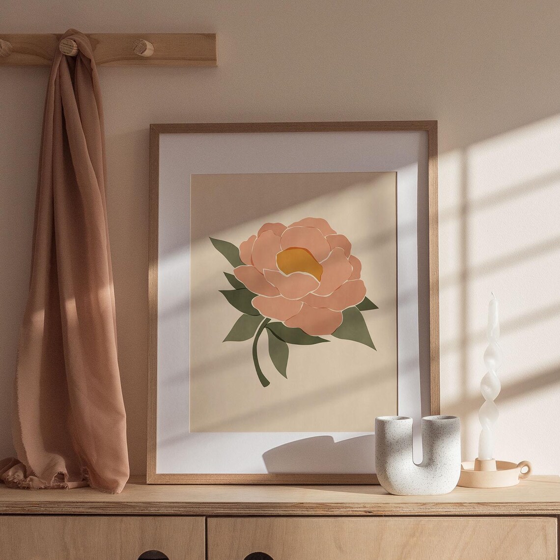 Pink Peony Abstract Botanical Flower Gold Center Modern Wall Poster