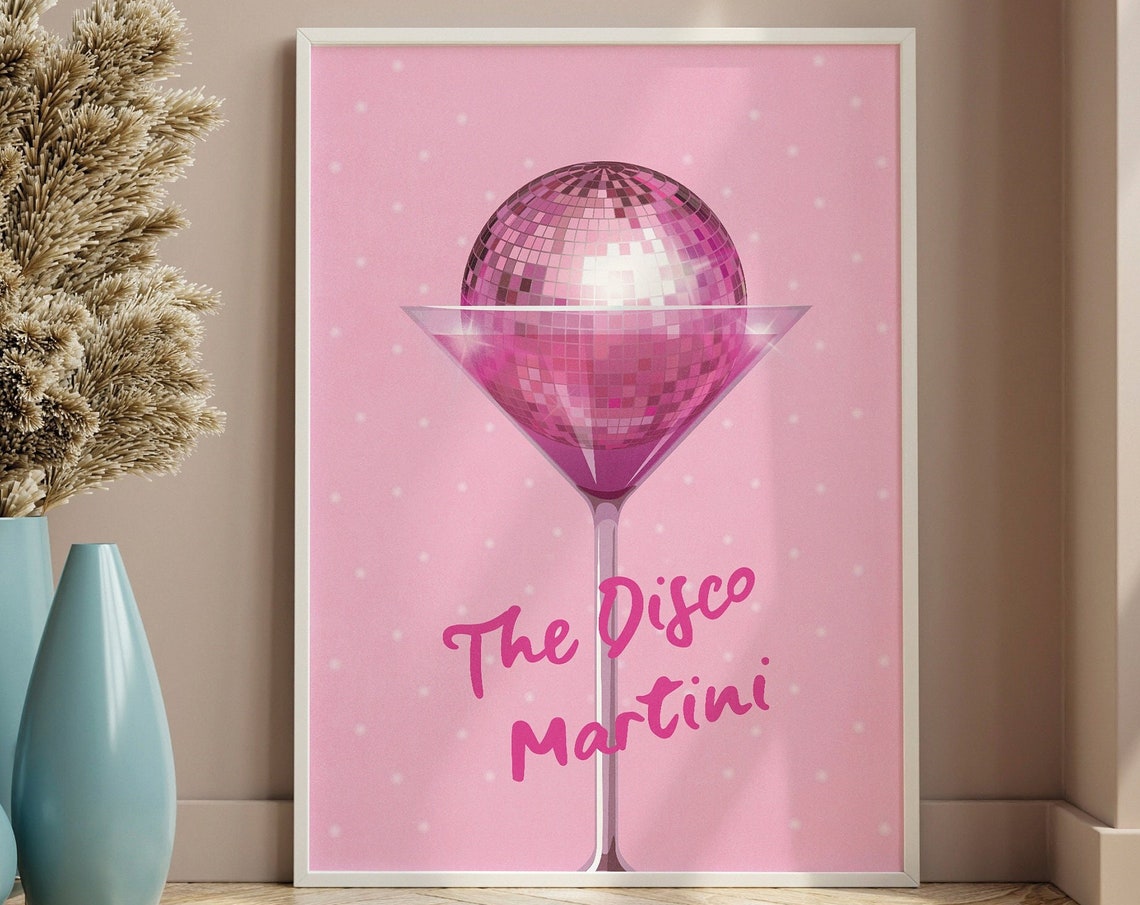 The Disco Martini Poster with Pink Cocktail Glass and Glitter Ball - Image 3