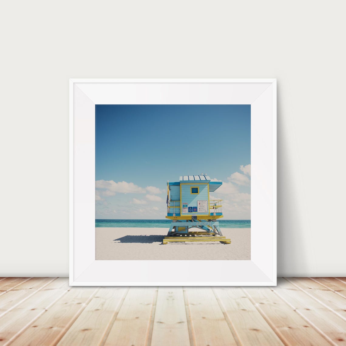 Miami Beach Lifeguard Tower Under Blue Sky Square Photo Poster