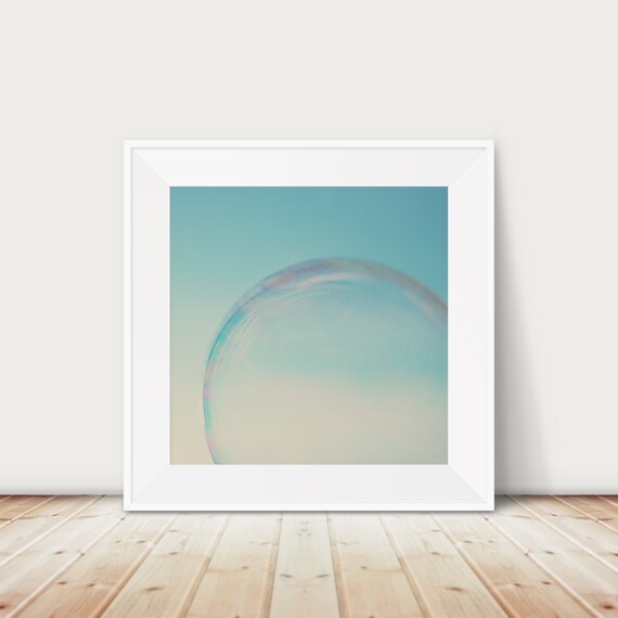 Bubble Photograph Mint Nursery Bathroom Abstract Art Print