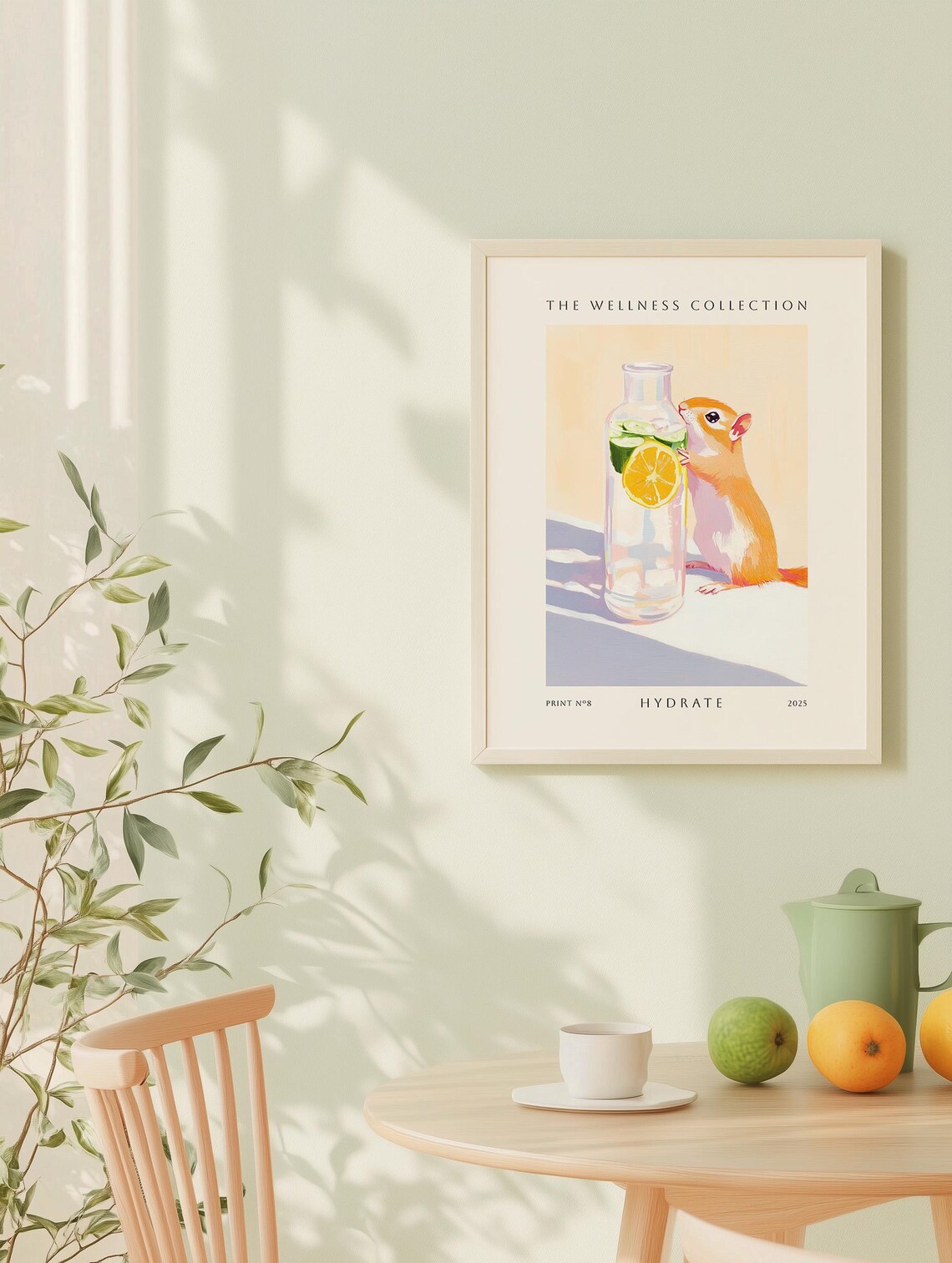 Hydration Wall Art Kitchen Funny Animal Poster Fruit Infused Water Art Wellness Home Decor - Image 2