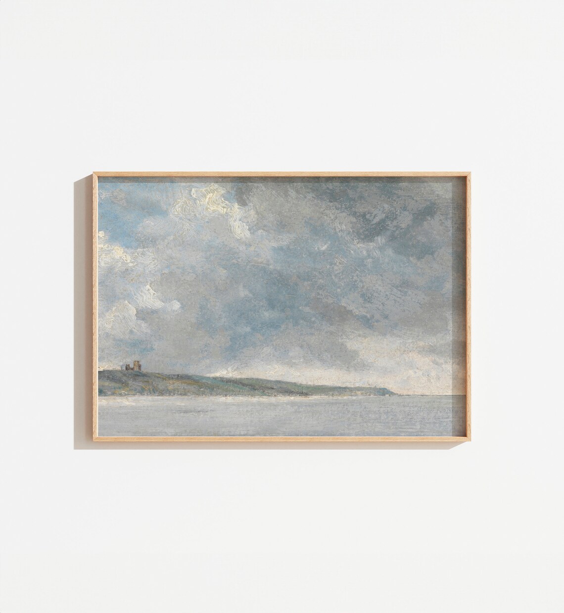 Moody Gray Coastal Cliff Seascape Antique Oil Painting Stormy Sky Wall Art