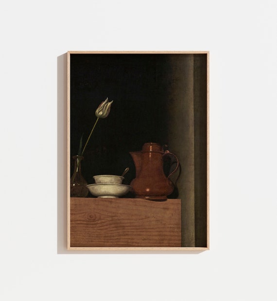 Vintage Moody Still Life Painting, Farmhouse Art Print