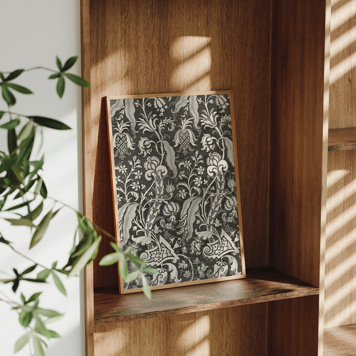 Vintage Black and White Floral Textile Print - Image 2
