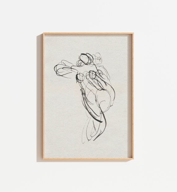 Vintage Abstract Drawing Of Figure Art Abstract Neutral Toned Sketch Drawing Line Figure Drawing Scribble Art