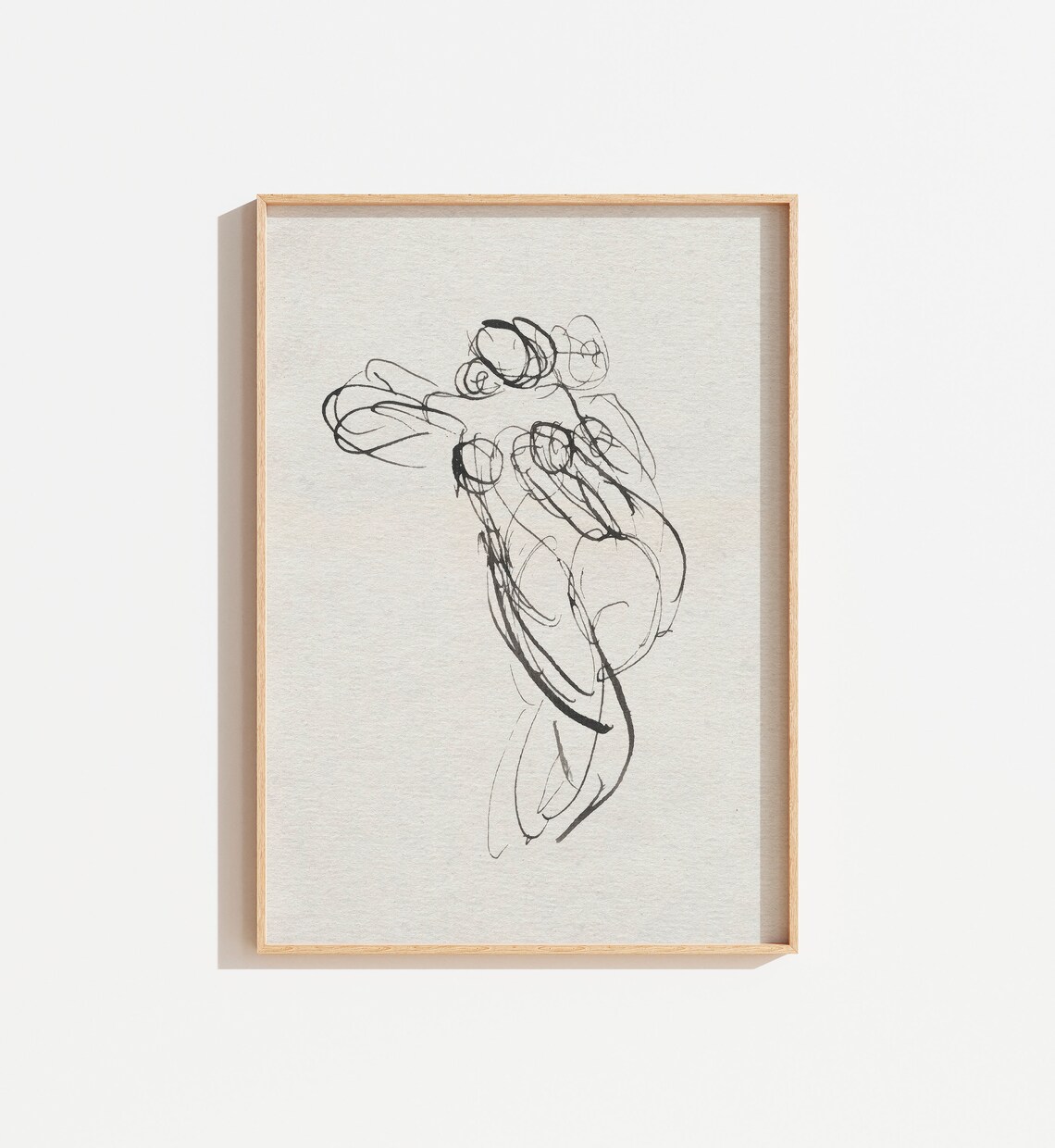 Vintage Abstract Line Figure Drawing Neutral Ink Sketch Minimal Wall Art
