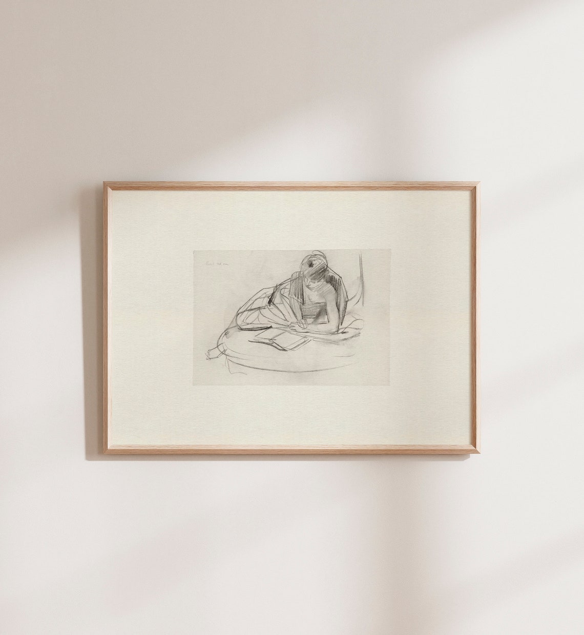Vintage Minimalist Woman Reading Sketch Black Ink Drawing Wall Art - Image 5