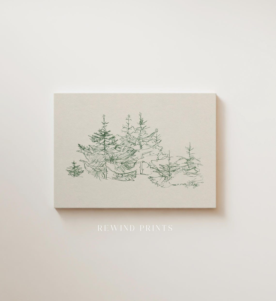 Vintage Abstract Pine Tree Sketch Green Ink Minimalist Winter Wall Art - Image 2