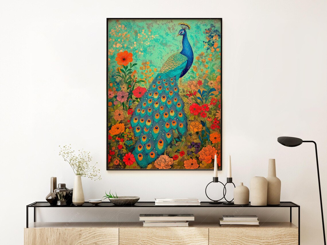 Peacock Wall Art, Colorful Painting Bedroom Decor - Image 3