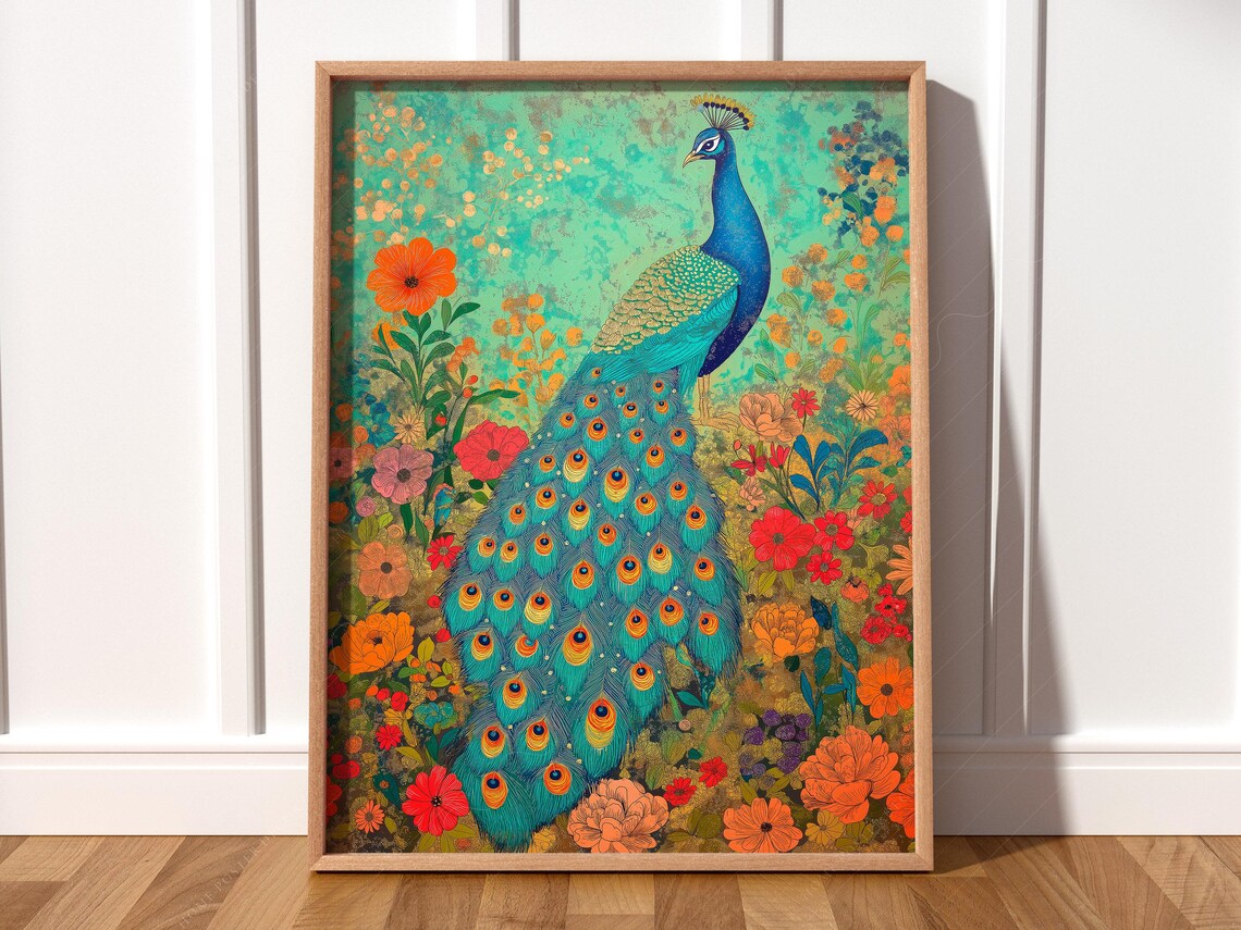 Peacock Wall Art, Colorful Painting Bedroom Decor
