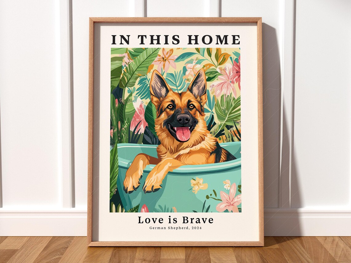 German Shepherd Art Print, Funny Bathroom Decor
