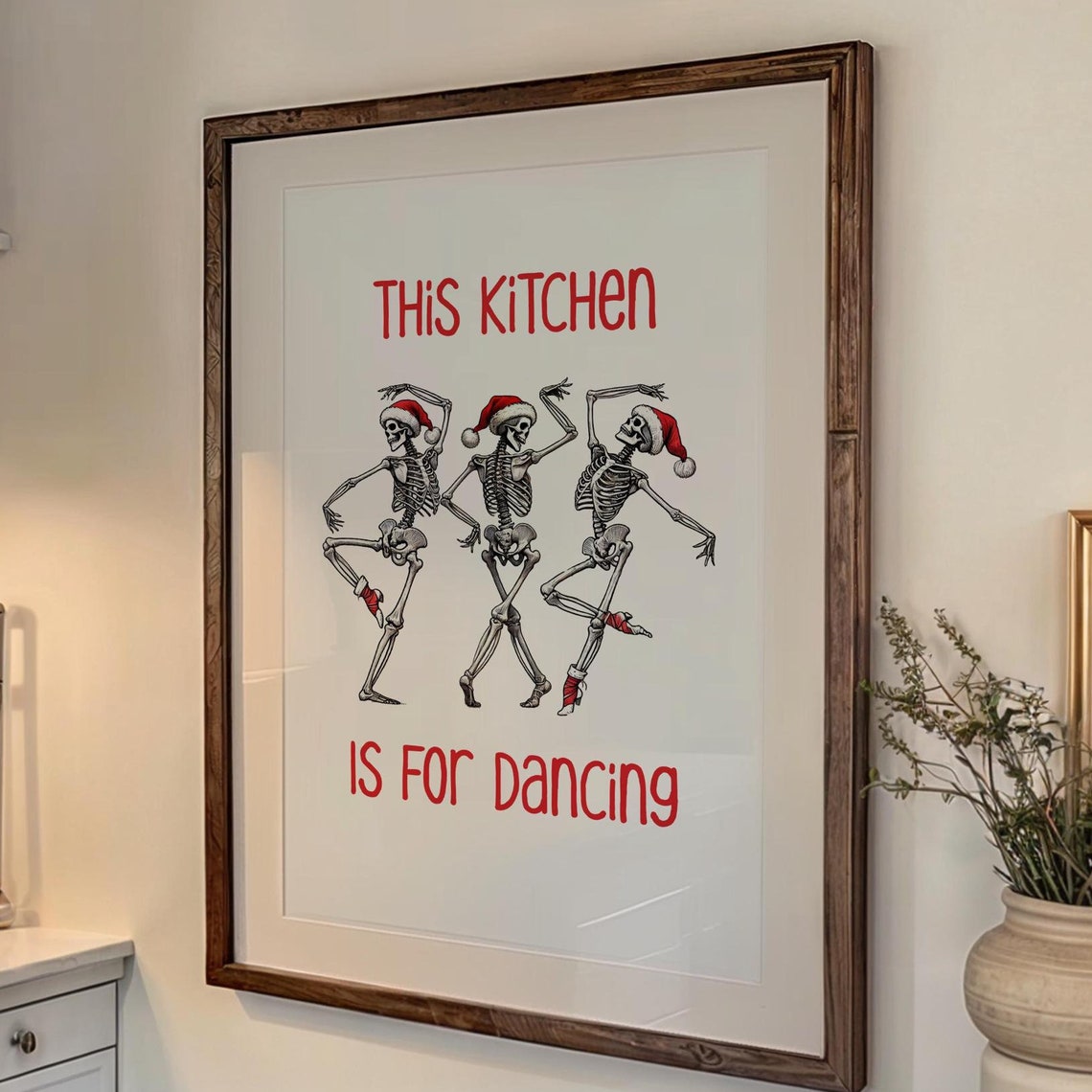 Funny Christmas Skeleton Poster This Kitchen Is For Dancing Wall Art Trendy Holiday Apartment Decor Dance Print Office - Image 4