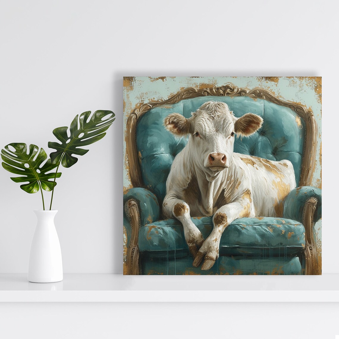 Regal Bovine Repose, Whimsical Rustic Wall Art Print - Image 2