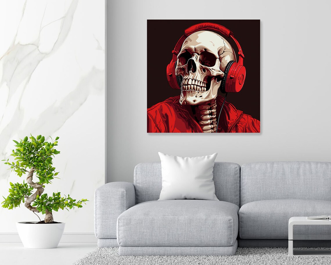 DJ Skull Music Wall Art Print, Halloween Decor - Image 2