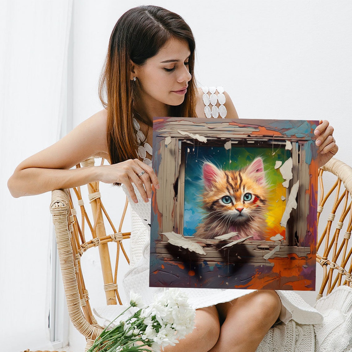 Cute Ginger Kitten Blue Eyes Broken Frame Graffiti Art Funny Poster - Image 3