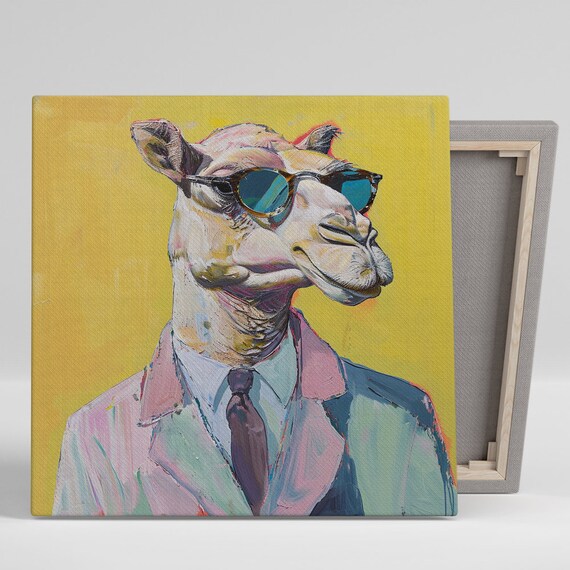 Dapper Desert Dweller Art Or Poster Whimsical Contemporary Decor Office Living Room Game Room Wall Art Yellow Pink Blue White