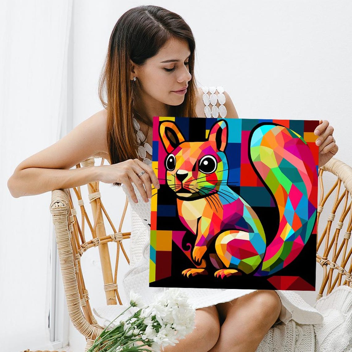 Multicolor Geometric Mosaic Squirrel Pop Art Rainbow Wall Poster - Image 3