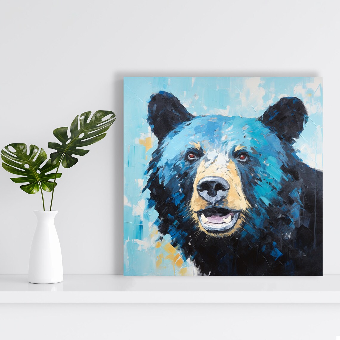 Smiling Blue Bear Portrait Expressive Brushstrokes Modern Wildlife Poster - Image 2