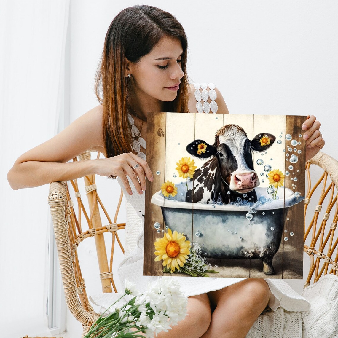Cow in Bathtub Funny Bathroom Wall Art Print - Image 3
