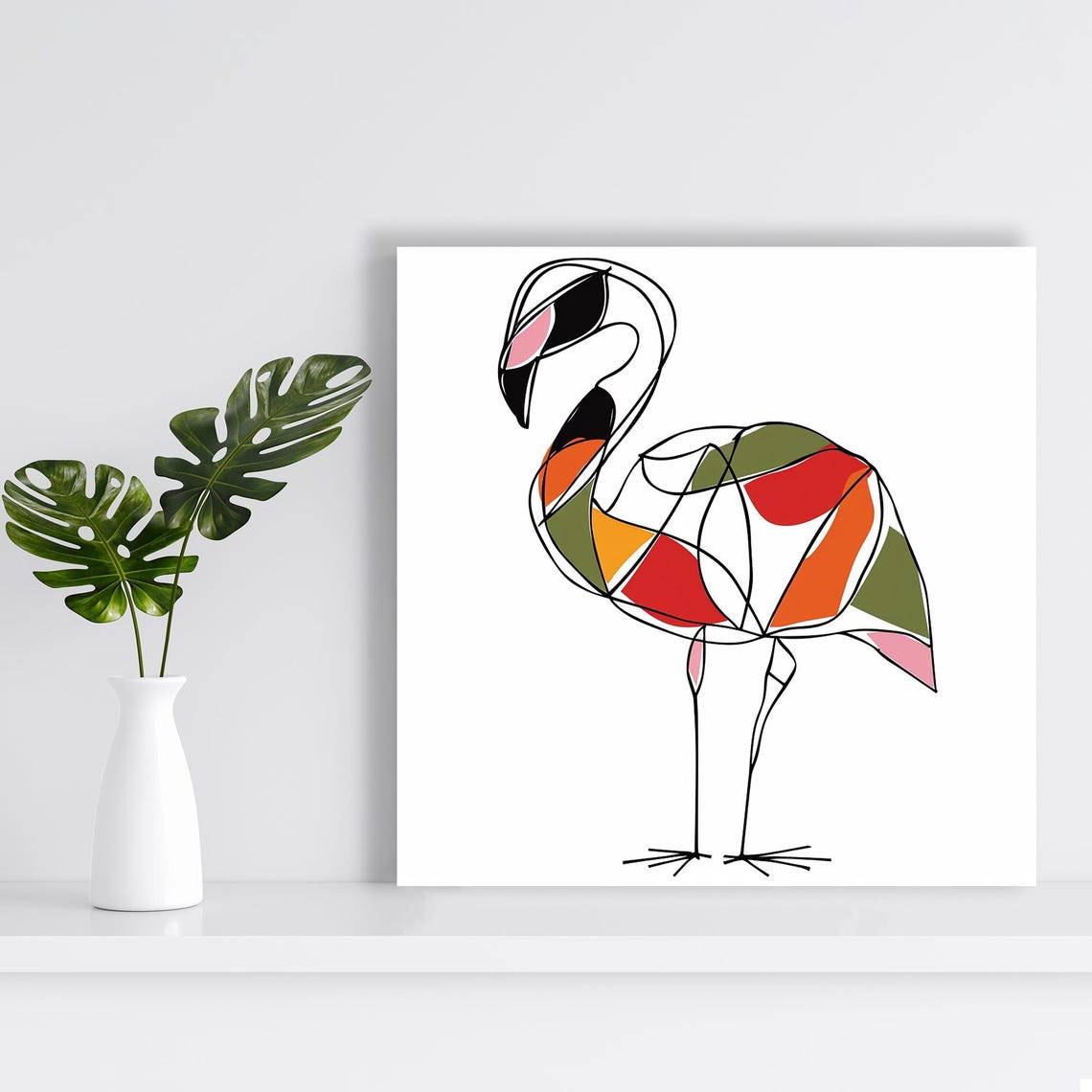 Abstract Geometric Flamingo Line Art Red Orange Minimalist Bird Poster - Image 2