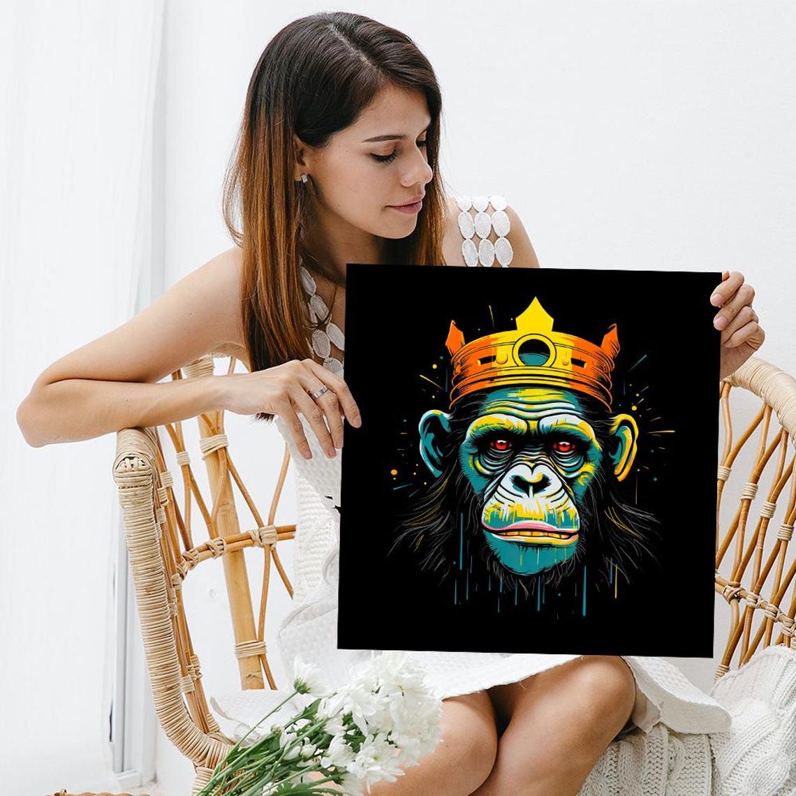 Crowned Chimpanzee King Pop Style Bold Graphic Wild Animal Poster - Image 3