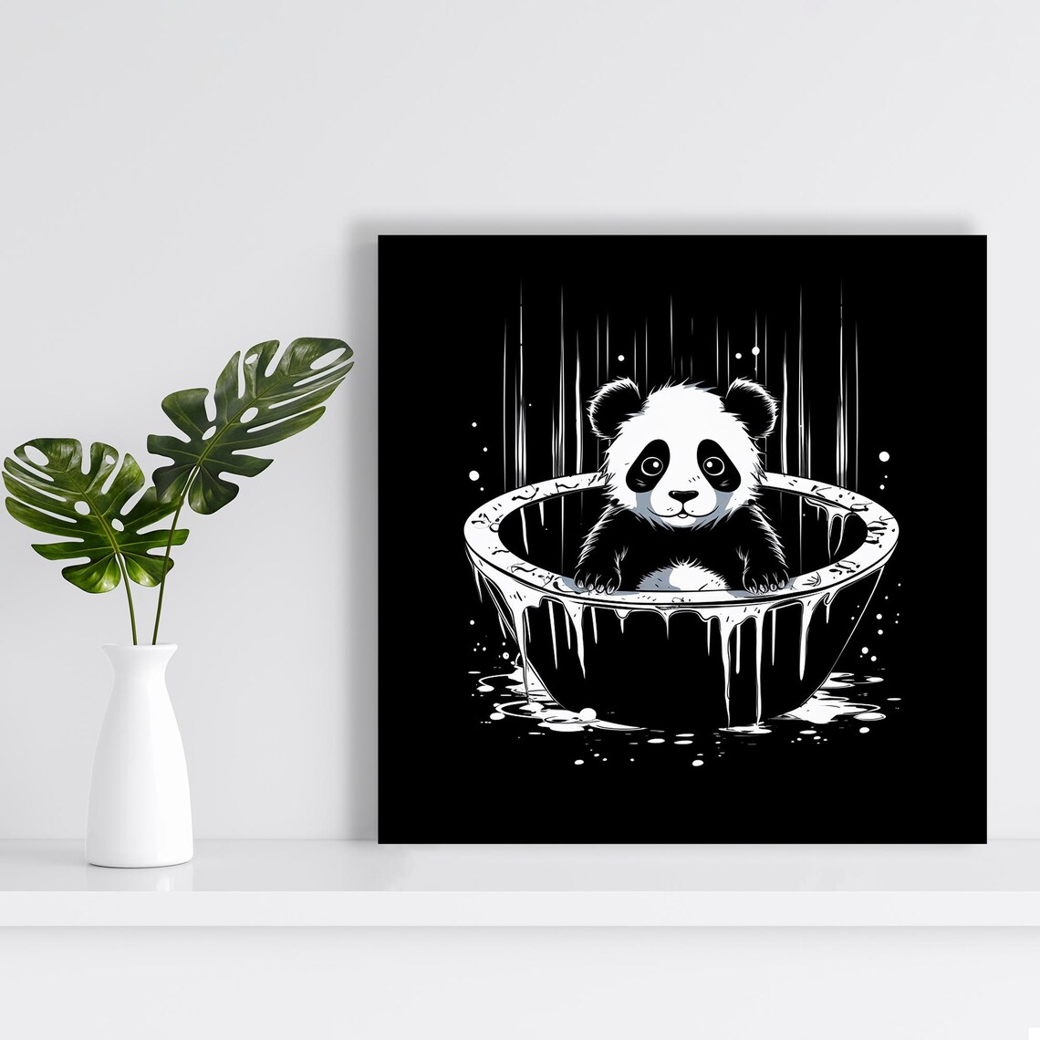 Midnight Panda Bath Whimsical Minimalist Art Print - Image 2