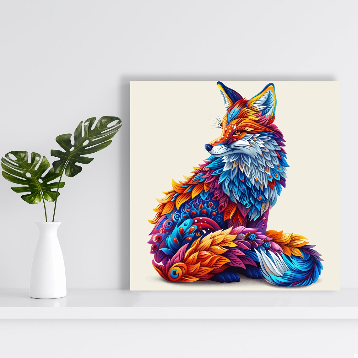 Kaleidoscopic Fox Mandala Art Colorful Blue Orange Animal Poster - Image 2