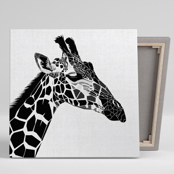 Black White Geometric Giraffe Mosaic Minimalist Modern Wall Art Poster