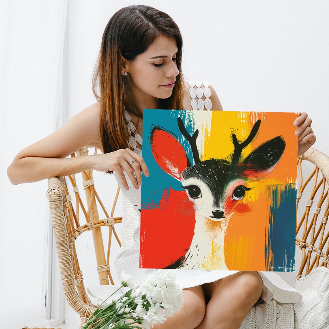 Baby Deer Big Eyes Pop Art Teal Red Yellow Cute Nursery Animal Poster - Image 3