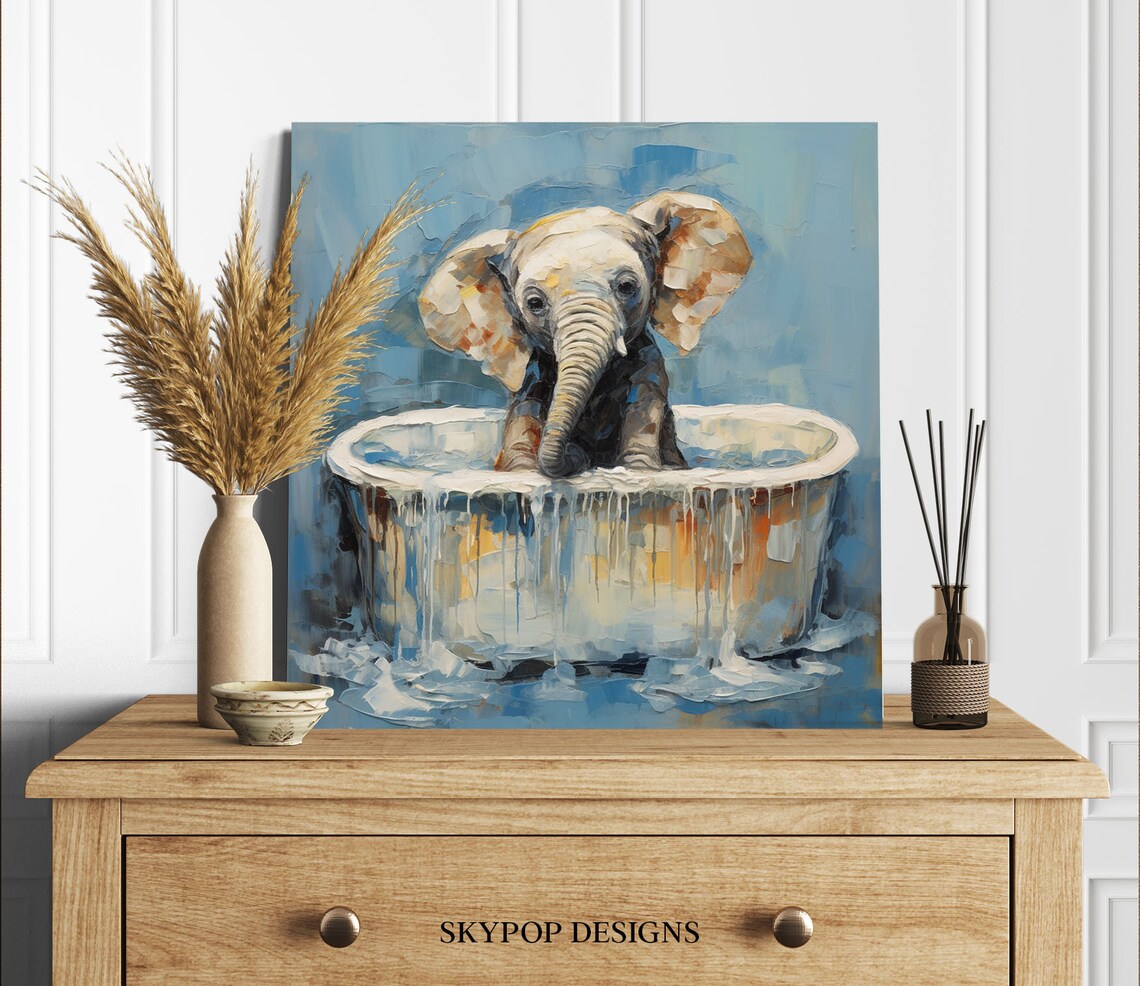 Elephant In Bathtub Poster, Nursery Bathroom Decor - Image 2