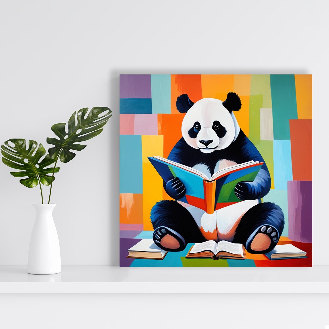 Bookworm Pandas Rainbow Adventure Art Print, Whimsical - Image 2